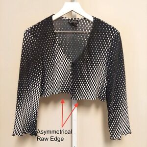 K Studio Pleated Cropped Shrug Cardigan Polka Dot Size‎ 12 Asymmetrical Raw Hem